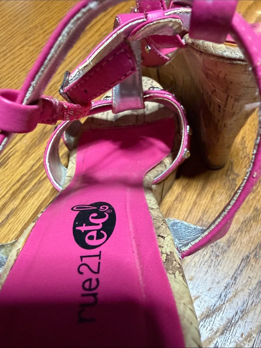 Rue21 Hot Pink Cork Wedge Sandals with Silver Accents